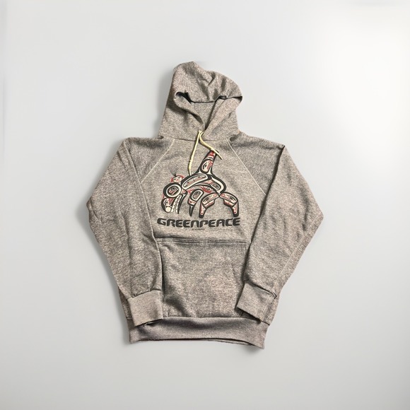 Vintage Greenpeace Hoodie Mens Small 80s Indigenous Graphic Sweatshirt 🔥